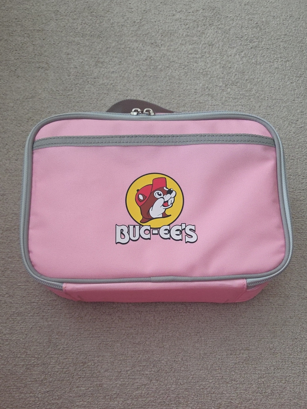 Buc-ee's Pink Kid's Lunch Bag with Gray Trim